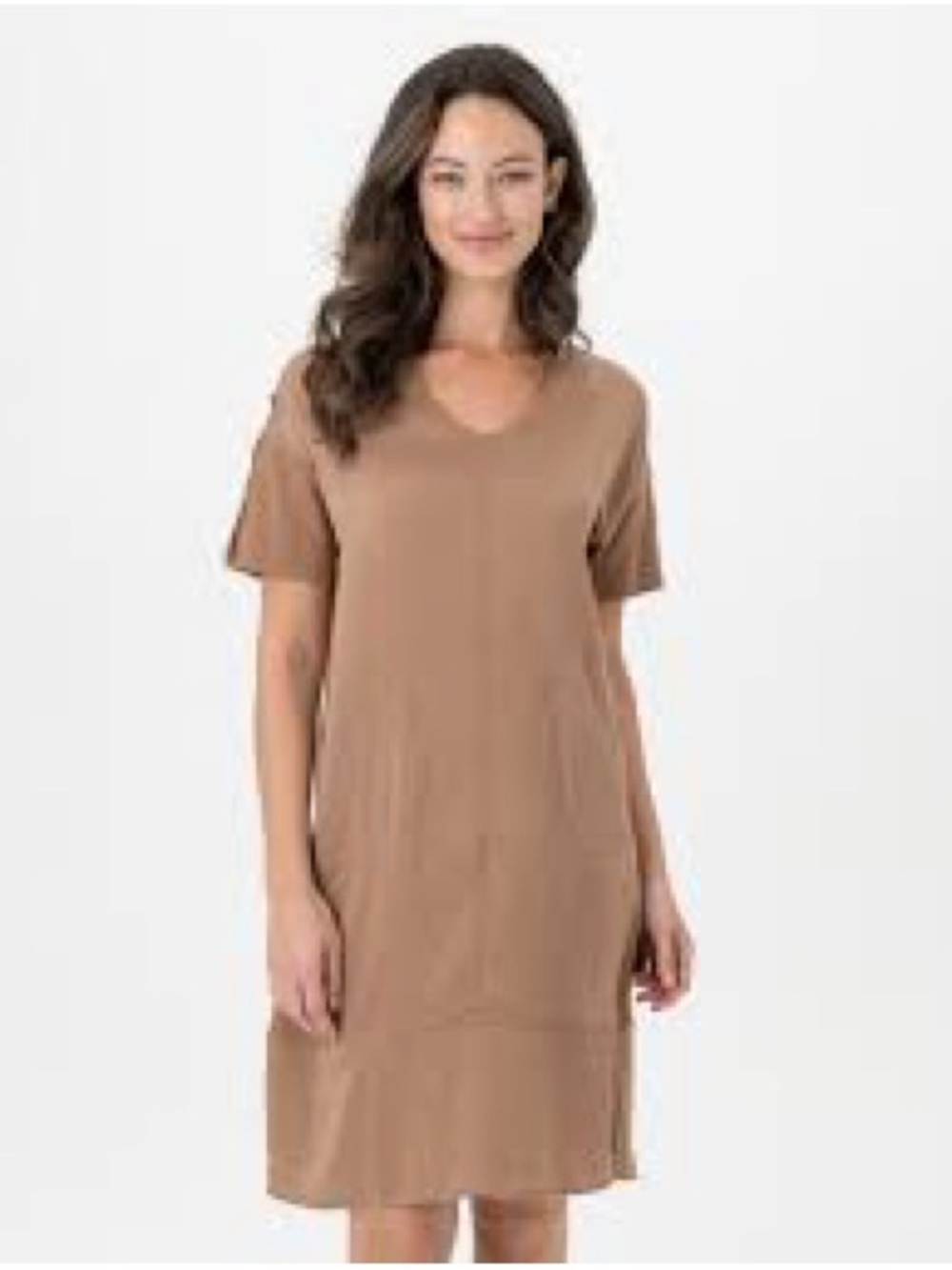 Renuar Brown V‑Neck Short Sleeve Dress